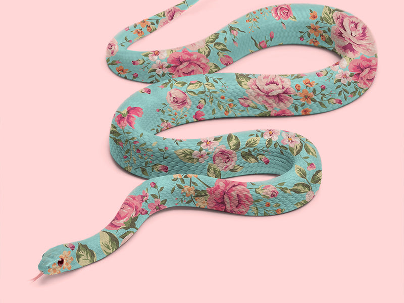 Pop art pink and floral snake as poster